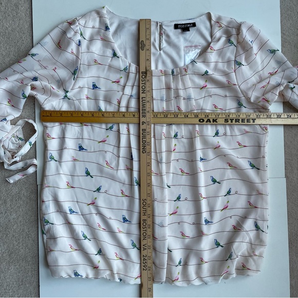 Roz & Ali Cream Bird-Print Pleated Blouse - Picture 6 of 8